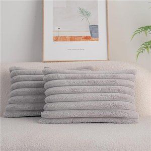 Pack of 2 Faux Fur Plush Decorative Throw Pillow Covers Fuzzy Striped Pillowcase